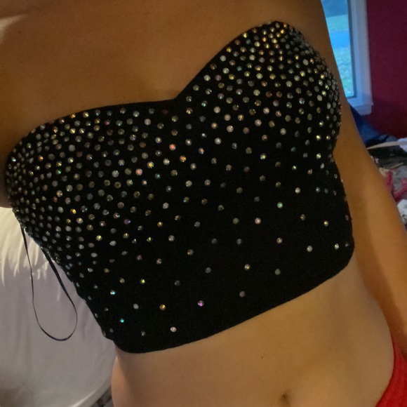 The Eras Tour / Urban Outfitters Rhinestone Bandeau / crop top with back zip - Picture 7 of 7